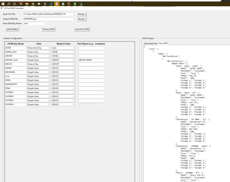 CSV to JSON structure utility | i@like.audio
